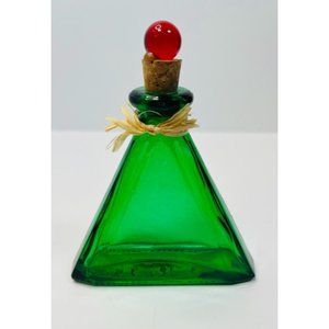 Vtg Green Turquoise Bottle Triangle Red Cork Stopper Apothecary/ Perfume